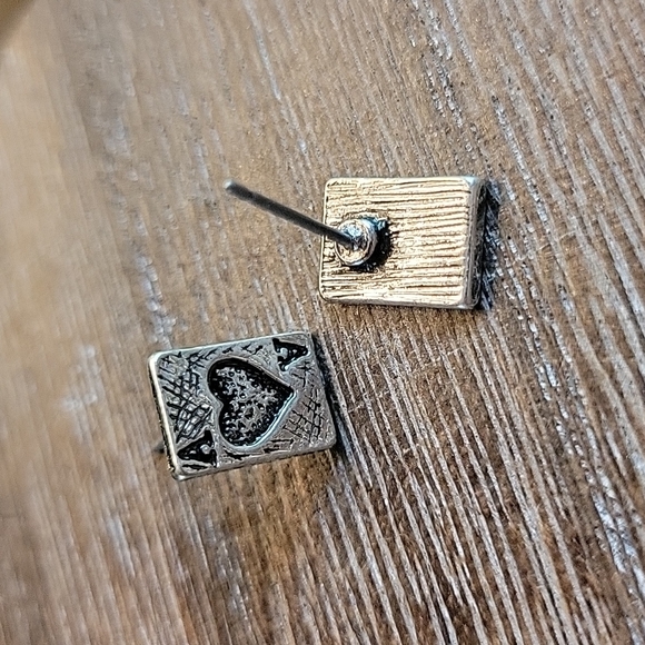 Aces Playing Card Antiqued Silver Post Earrings, unisex, best seller - Picture 2 of 4
